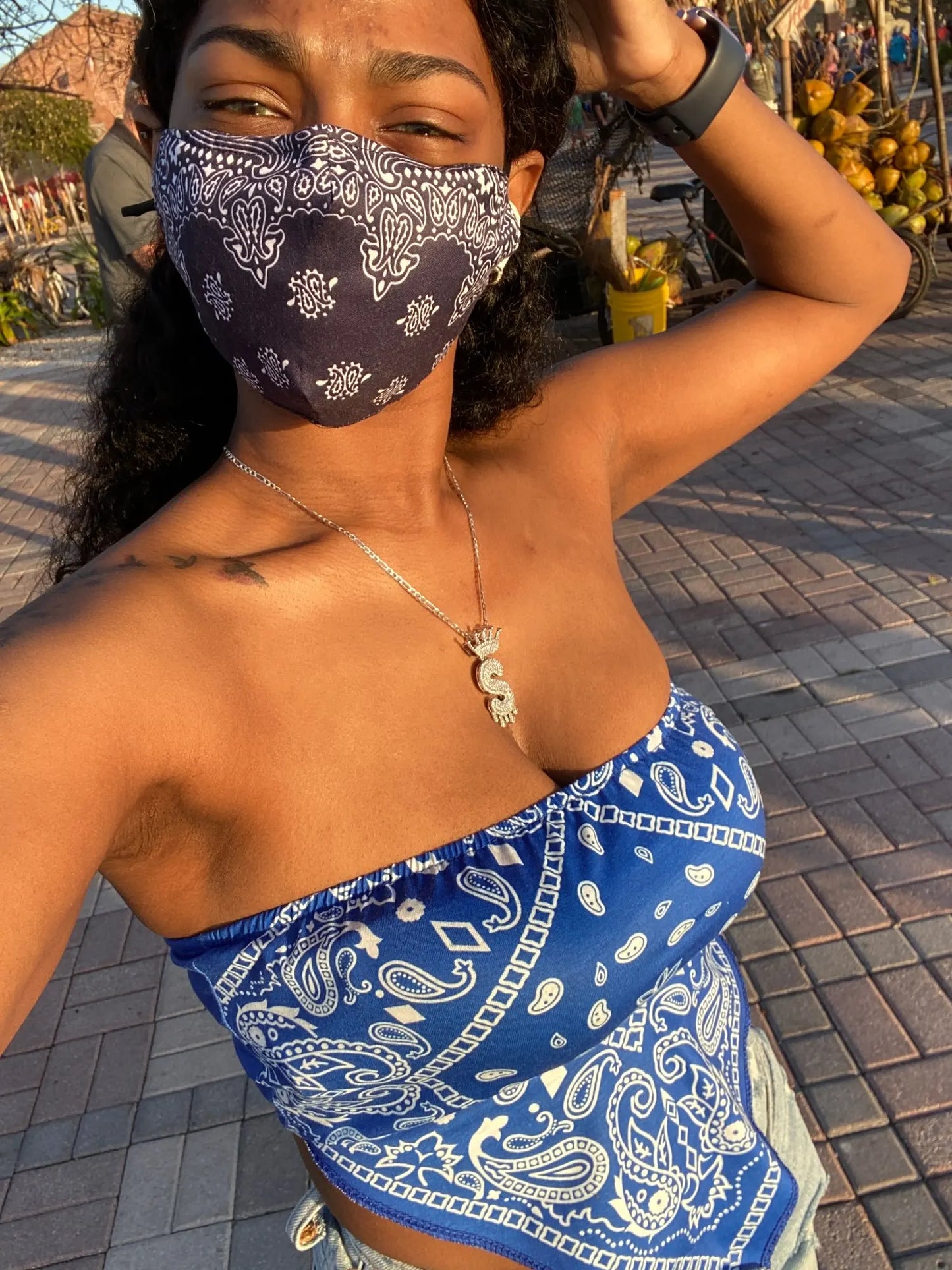 ANJAMANOR Cute Sexy Graphic Bandana Crop Top Women Clothing 2023 Summer Women Off Shoulder Backless Tank Tops D13-AI10