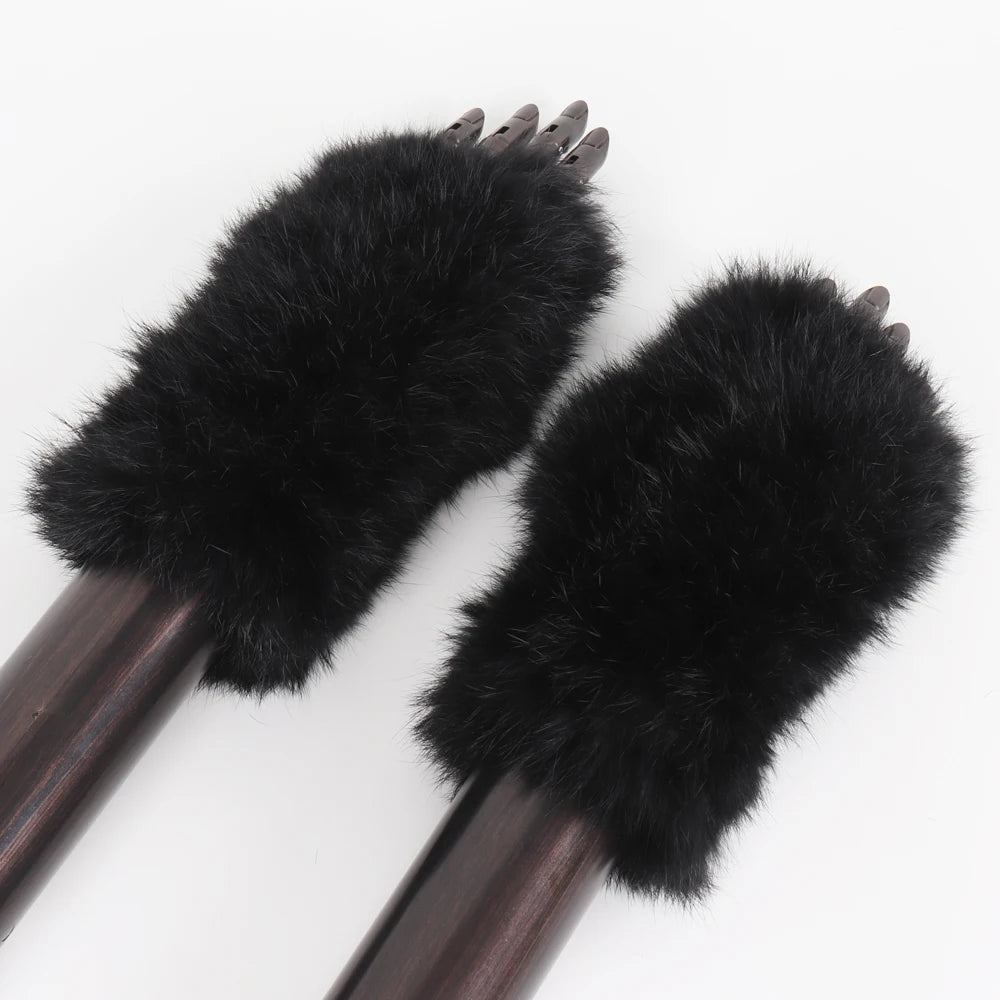 New Arrival Female Natural Rabbit Fur Gloves Knitted Warm Real Rex Rabbit Fur Mittens Women Winter Outdoor Rex Rabbit Fur Gloves