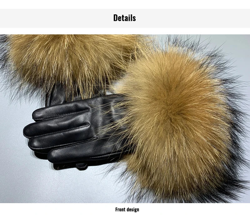 Jxwatcher Wholesale Fox Fur Gloves Winter Female Luxury Style Warm Sheepskin Genuine Leather Gloves Driving Thickening Mitten