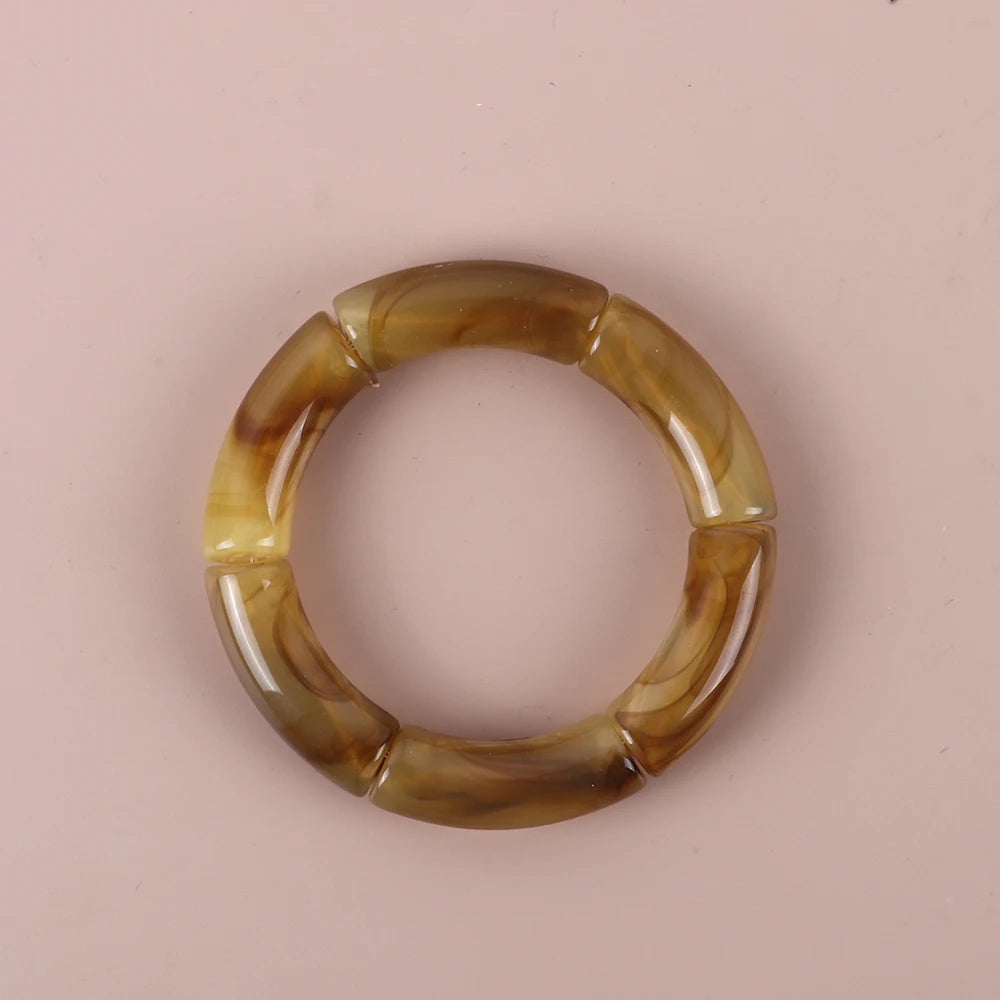 Trendy Resin Geometric Beaded Bracelets on Hand Acrylic Bamboo Tube Bangles Bracelets For Women Fashion Jewelry Valentines Gift
