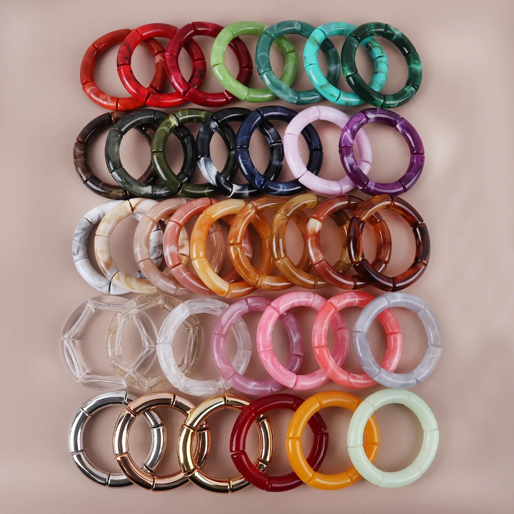 Trendy Resin Geometric Beaded Bracelets on Hand Acrylic Bamboo Tube Bangles Bracelets For Women Fashion Jewelry Valentines Gift