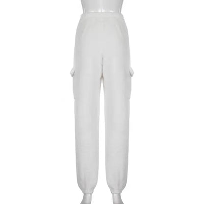 Fashion Sweat Suits 2 Piece Sets Women Outfits Casual Sportwear Sweatshirt+Sweatpants White Plush Warm Lapel Zipper Cardigan