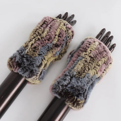 New Arrival Female Natural Rabbit Fur Gloves Knitted Warm Real Rex Rabbit Fur Mittens Women Winter Outdoor Rex Rabbit Fur Gloves