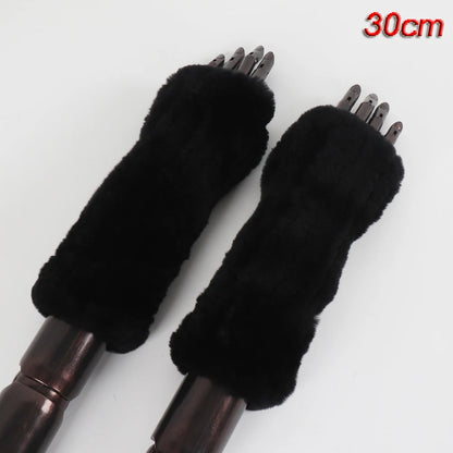 New Style Fashion 100% Genuine Rex Rabbit Fur Lady Gloves Women Winter Keep Warm Real Fur Glove Elastic Knit Outdoor Fur Mittens