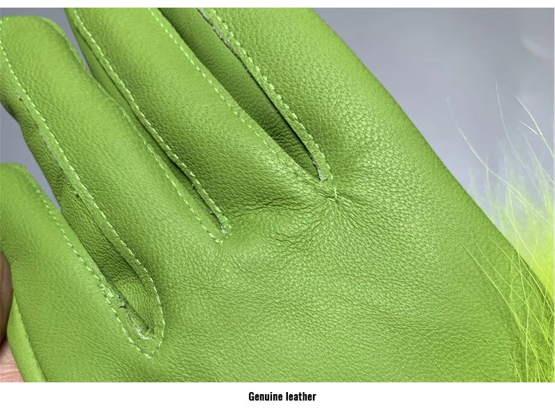 Jxwatcher Wholesale Fox Fur Gloves Winter Female Luxury Style Warm Sheepskin Genuine Leather Gloves Driving Thickening Mitten
