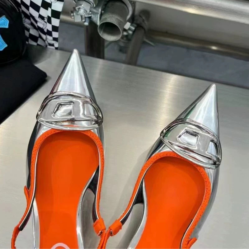Silver High Heels 2025 New Arrival Classy Retro French Pointed Stiletto Heel Fashion Catwalk Denim Closed Toe Sandals for Women
