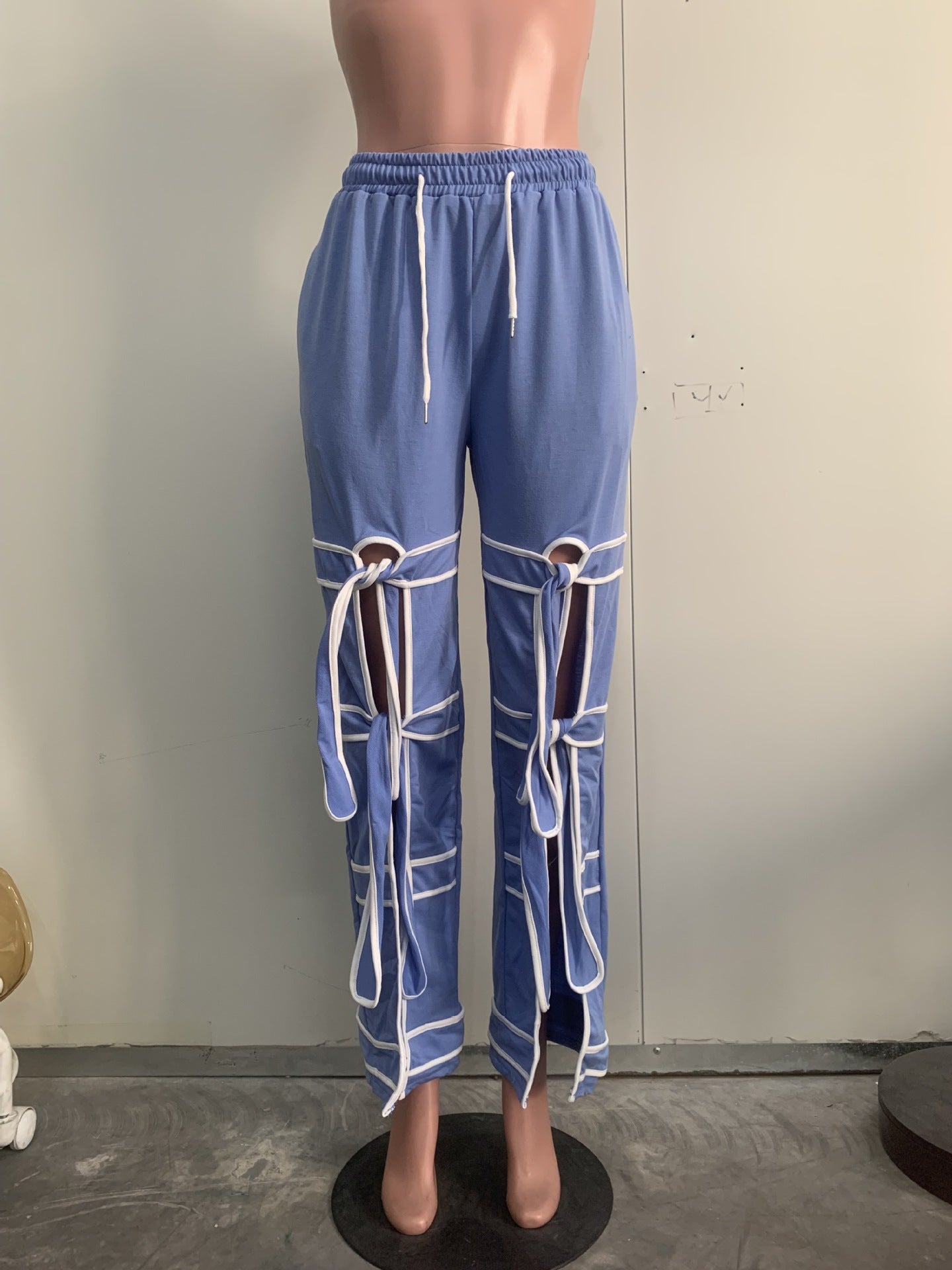 CM.YAYA Fashion Women Striped Patchwork Bowknot Split Wide Leg Jogger Pants 2025 Summer Active Sporty Classic Trousers