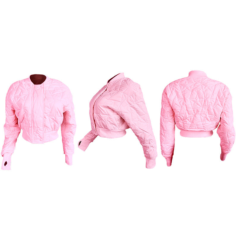 CM.YAYA Women Long Sleeve Star Zipper Fly Baseball Style Parkas Jackets 2023 Autumn Winter Keep Warm Outcoats Jacket