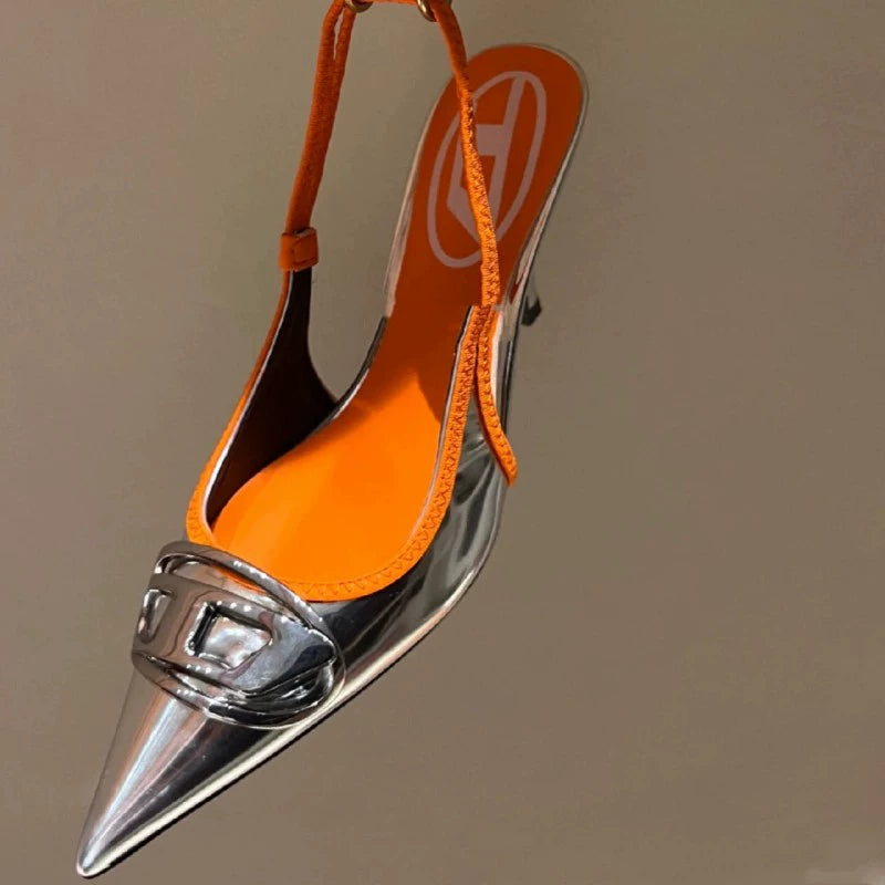 Silver High Heels 2025 New Arrival Classy Retro French Pointed Stiletto Heel Fashion Catwalk Denim Closed Toe Sandals for Women