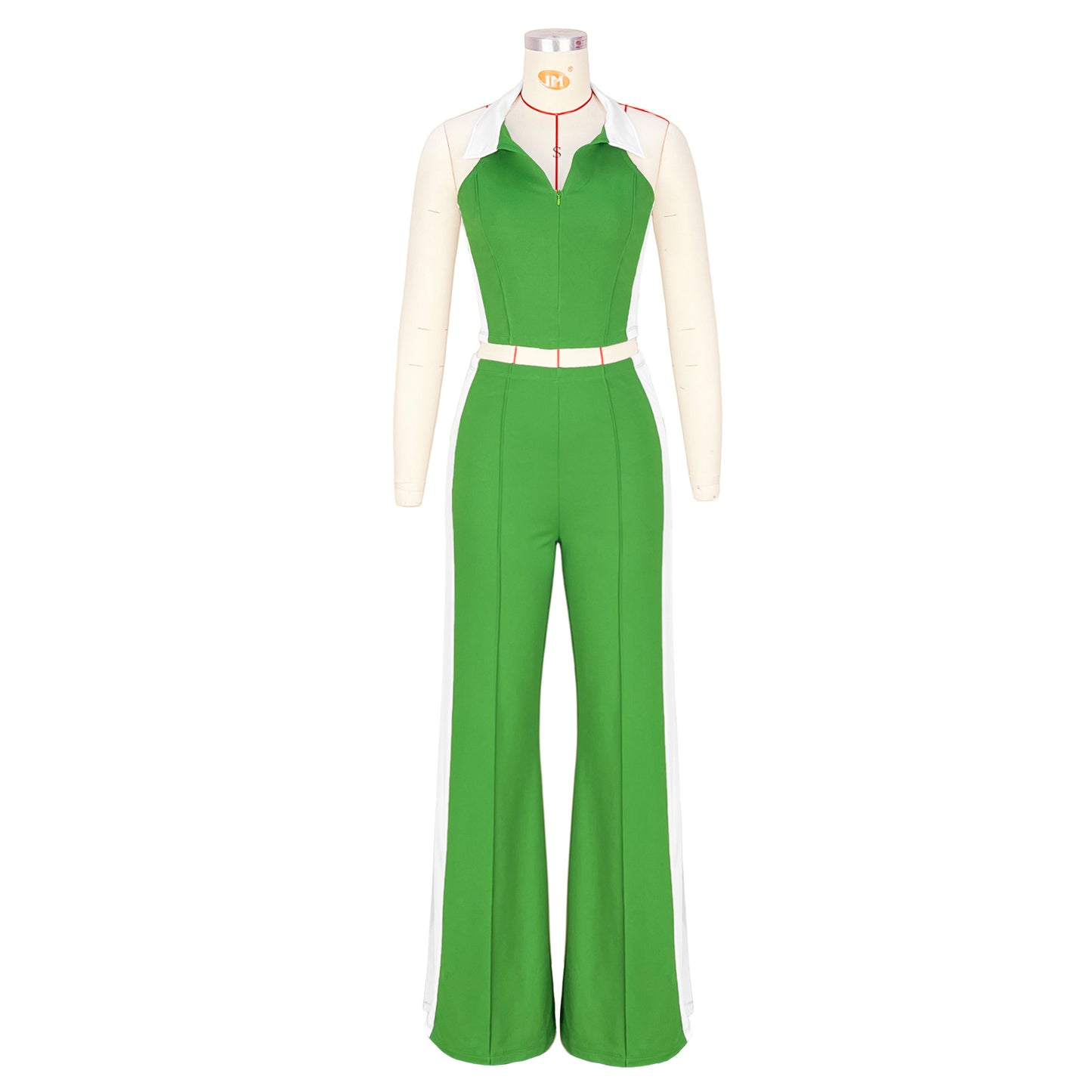 CM.YAYA Sporty Patchwork Women's Set Sleeveless Polo-tank Tops and Slit Flare Pants 2025 Active Two 2 Piece Set Outfit Tracksuit