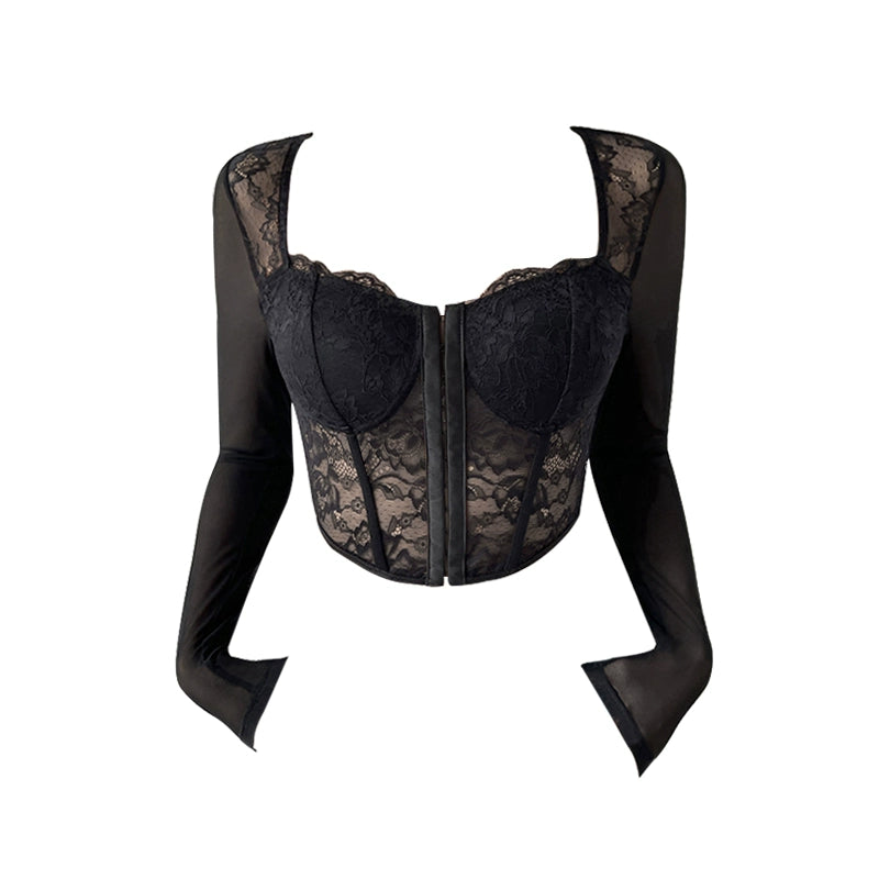 Girlfeel Mesh Breasted Sexy Long-Sleeved Top