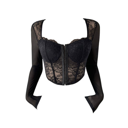 Girlfeel Mesh Breasted Sexy Long-Sleeved Top