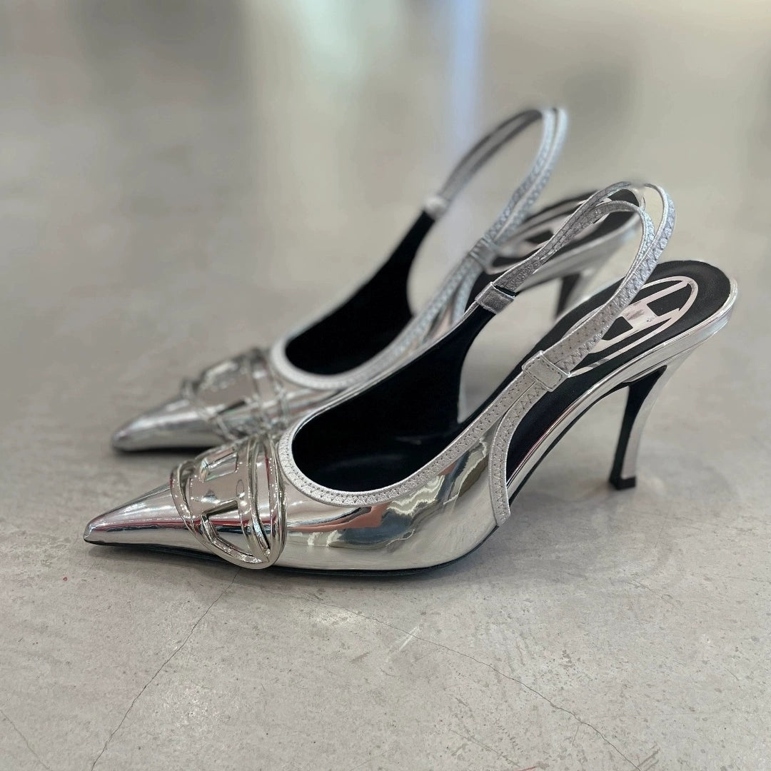 Silver High Heels 2025 New Arrival Classy Retro French Pointed Stiletto Heel Fashion Catwalk Denim Closed Toe Sandals for Women