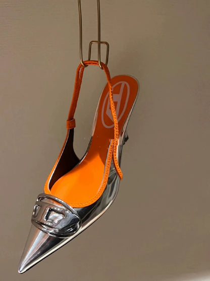 Silver High Heels 2025 New Arrival Classy Retro French Pointed Stiletto Heel Fashion Catwalk Denim Closed Toe Sandals for Women