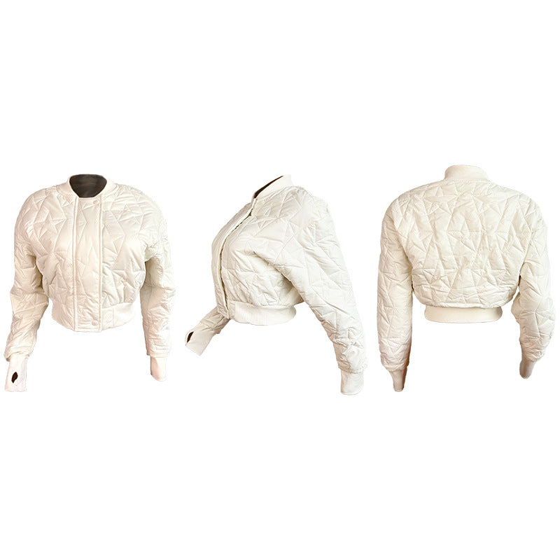 CM.YAYA Women Long Sleeve Star Zipper Fly Baseball Style Parkas Jackets 2023 Autumn Winter Keep Warm Outcoats Jacket