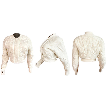 CM.YAYA Women Long Sleeve Star Zipper Fly Baseball Style Parkas Jackets 2023 Autumn Winter Keep Warm Outcoats Jacket