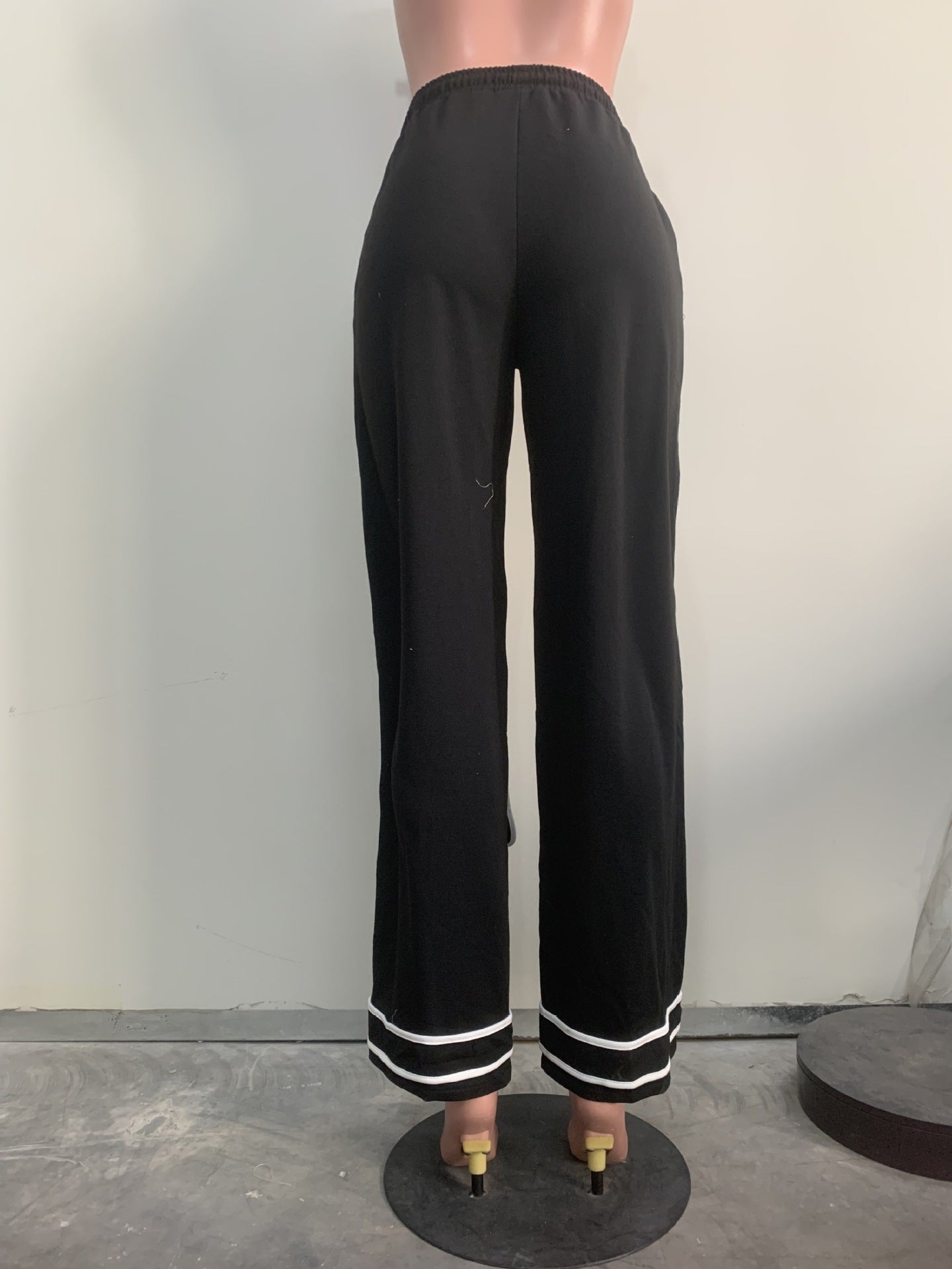 CM.YAYA Fashion Women Striped Patchwork Bowknot Split Wide Leg Jogger Pants 2025 Summer Active Sporty Classic Trousers