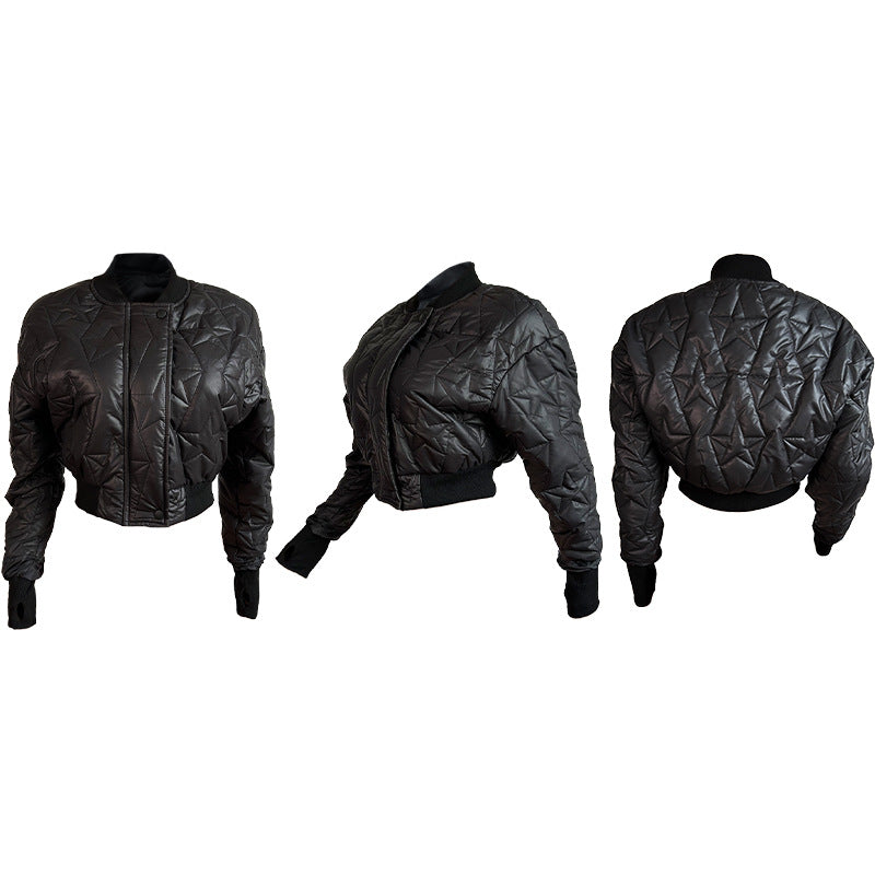CM.YAYA Women Long Sleeve Star Zipper Fly Baseball Style Parkas Jackets 2023 Autumn Winter Keep Warm Outcoats Jacket
