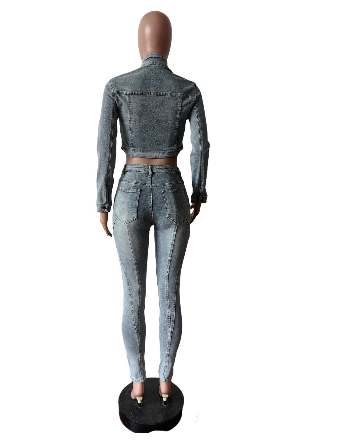 CM.YAYA Fashion Denim Women's Set Full Sleeve V-neck Jacket +Jeans Pants 2024 Fall Streetwear Two 2 Piece Sets Outfit Tracksuit