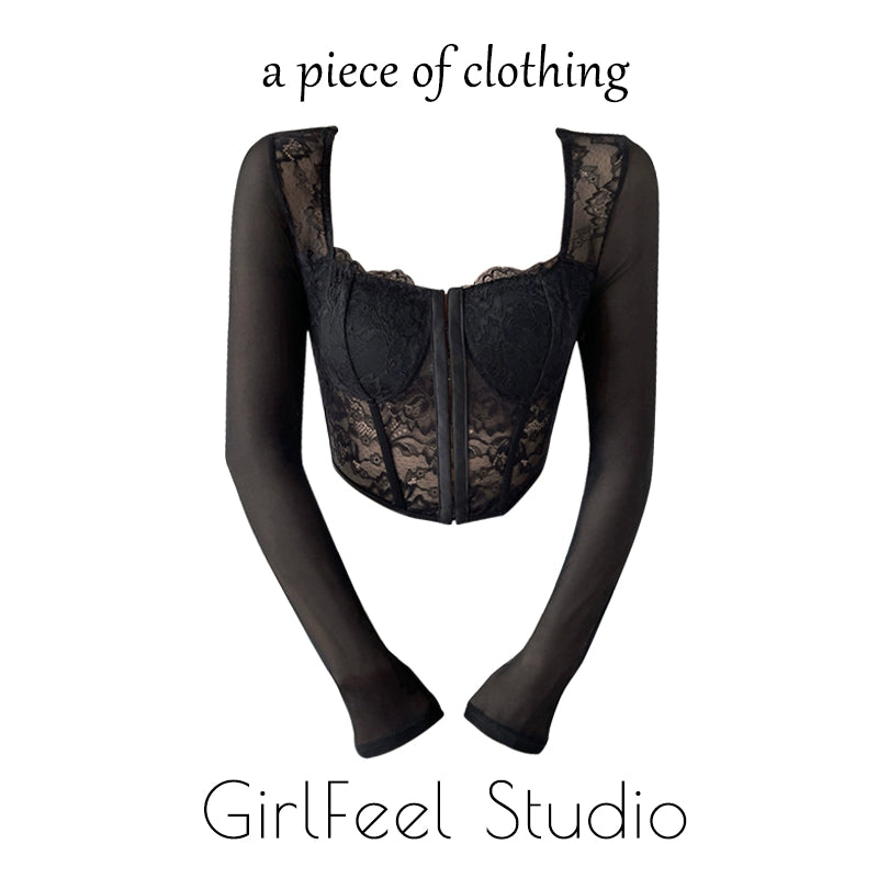 Girlfeel Mesh Breasted Sexy Long-Sleeved Top