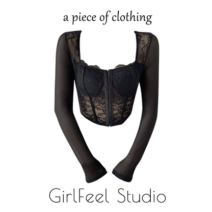 Girlfeel Mesh Breasted Sexy Long-Sleeved Top
