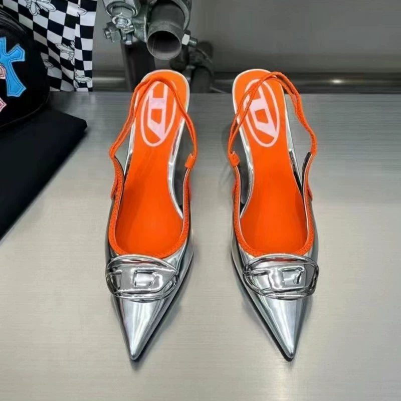 Silver High Heels 2025 New Arrival Classy Retro French Pointed Stiletto Heel Fashion Catwalk Denim Closed Toe Sandals for Women