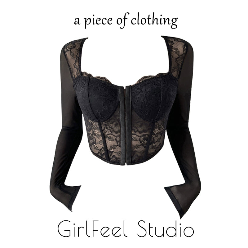 Girlfeel Mesh Breasted Sexy Long-Sleeved Top