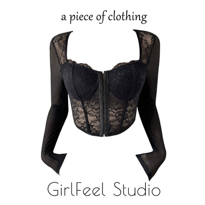 Girlfeel Mesh Breasted Sexy Long-Sleeved Top