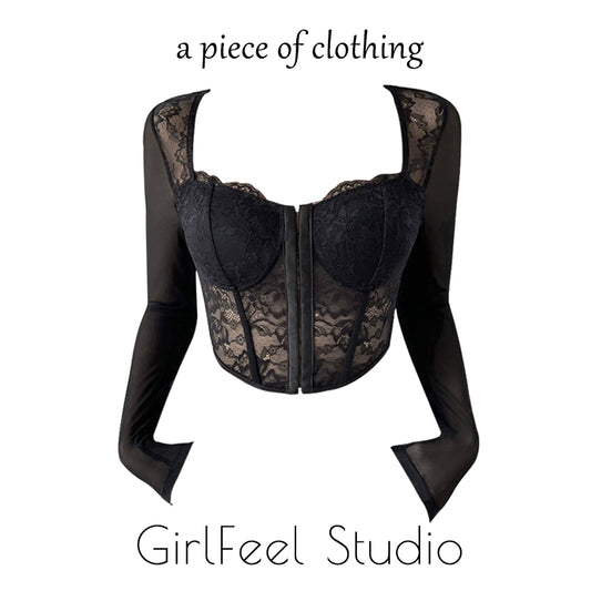 Girlfeel Mesh Breasted Sexy Long-Sleeved Top