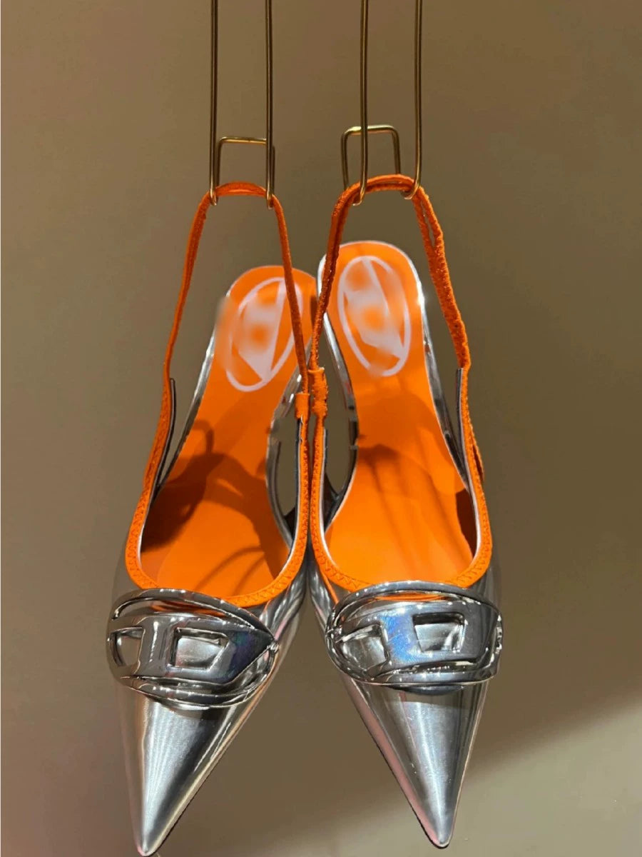 Silver High Heels 2025 New Arrival Classy Retro French Pointed Stiletto Heel Fashion Catwalk Denim Closed Toe Sandals for Women