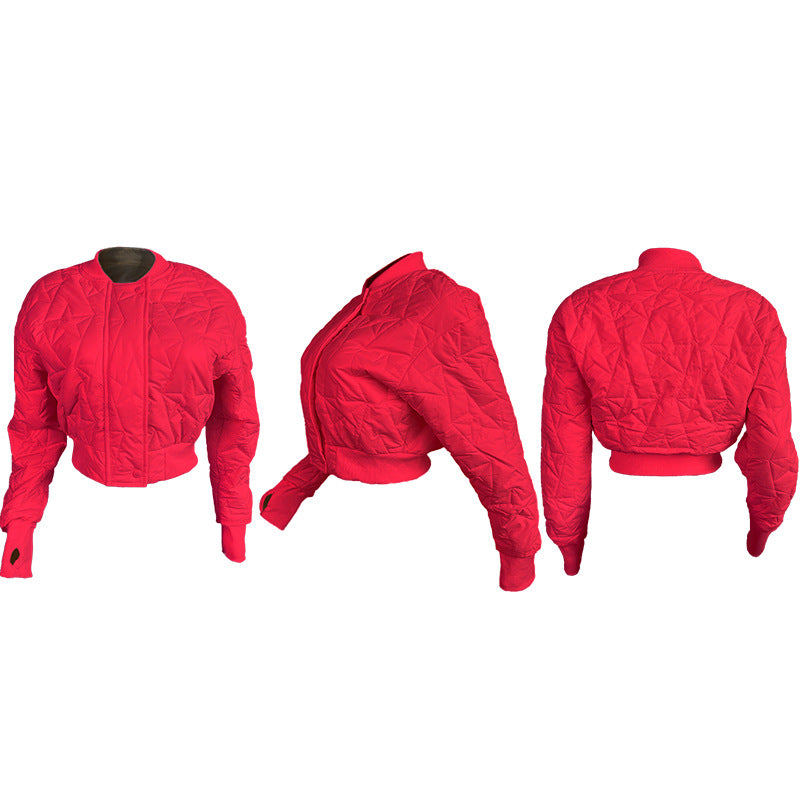 CM.YAYA Women Long Sleeve Star Zipper Fly Baseball Style Parkas Jackets 2023 Autumn Winter Keep Warm Outcoats Jacket