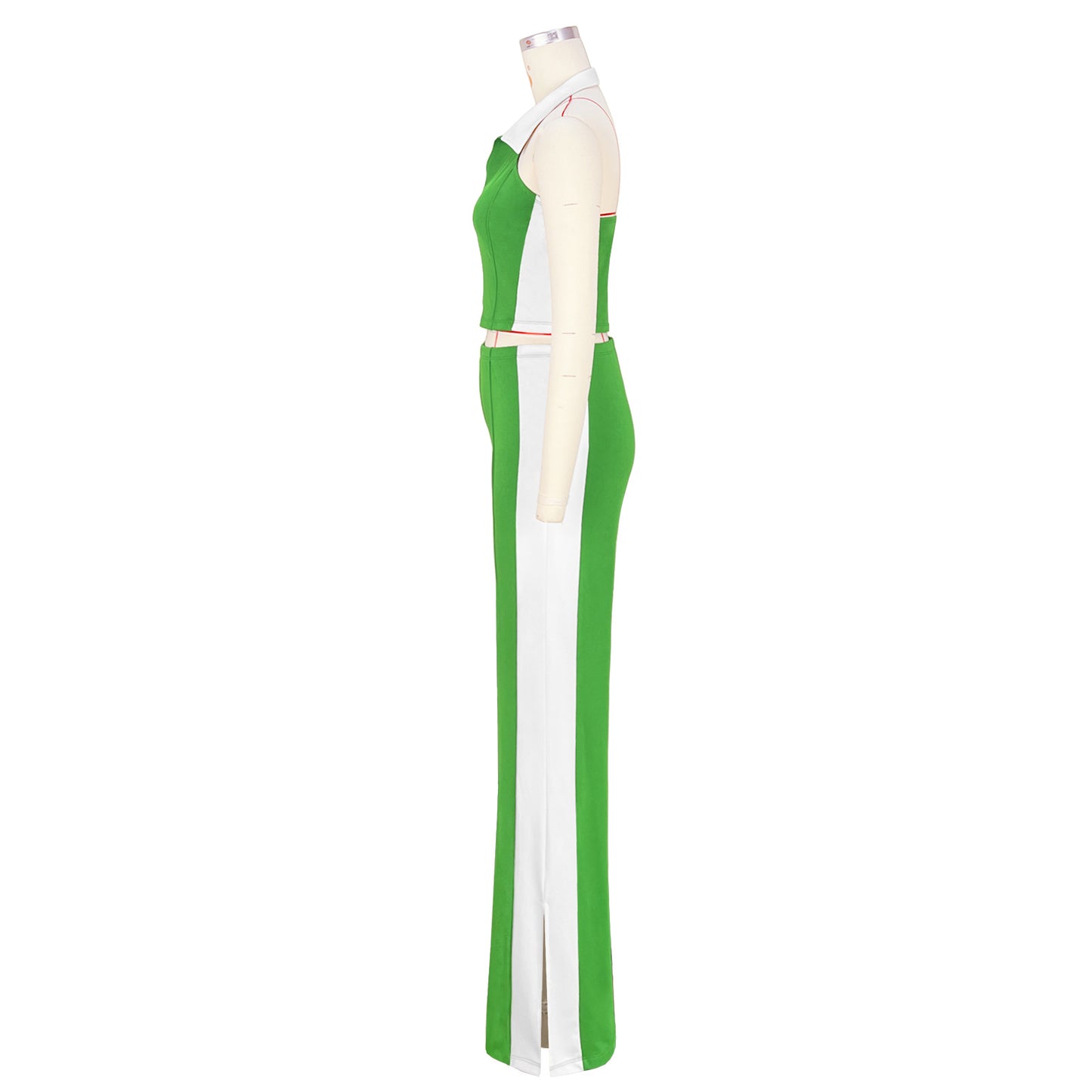 CM.YAYA Sporty Patchwork Women's Set Sleeveless Polo-tank Tops and Slit Flare Pants 2025 Active Two 2 Piece Set Outfit Tracksuit