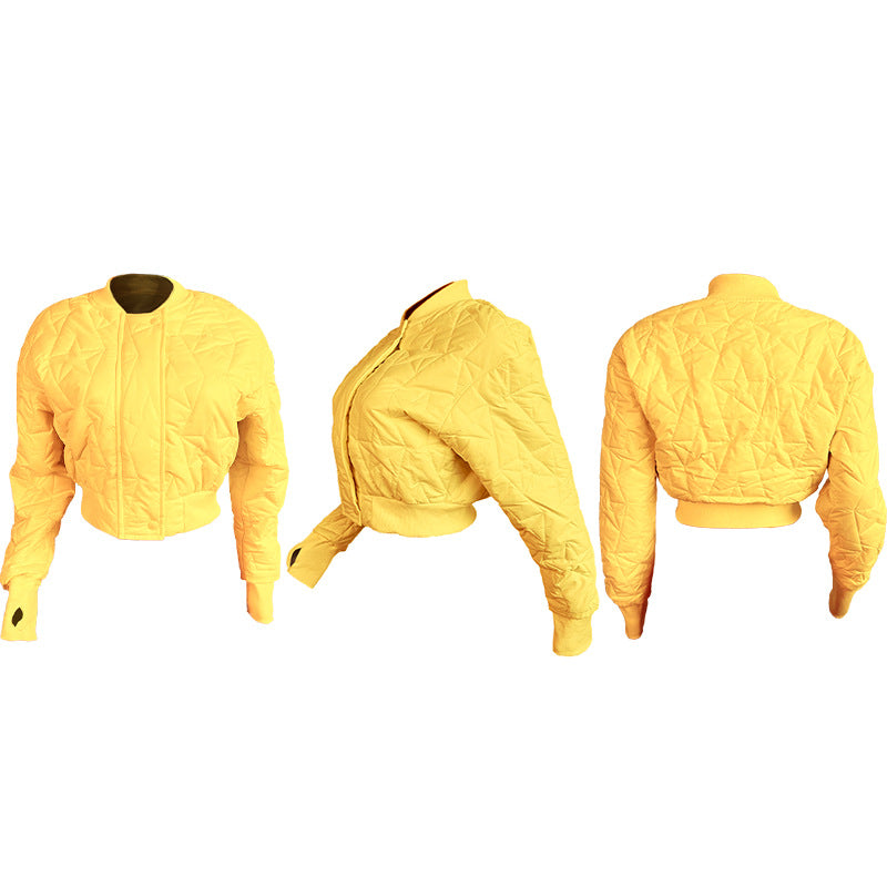 CM.YAYA Women Long Sleeve Star Zipper Fly Baseball Style Parkas Jackets 2023 Autumn Winter Keep Warm Outcoats Jacket
