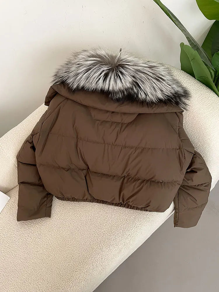 OFTBUY 2025 Big Natural Real Fox Fur Coat Women Autumn Winter Female 90% White Duck Down Jacket Feather Short  Coat Thick Warm