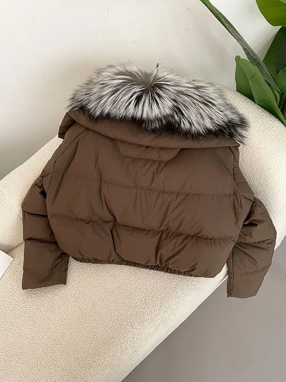 OFTBUY 2025 Big Natural Real Fox Fur Coat Women Autumn Winter Female 90% White Duck Down Jacket Feather Short  Coat Thick Warm