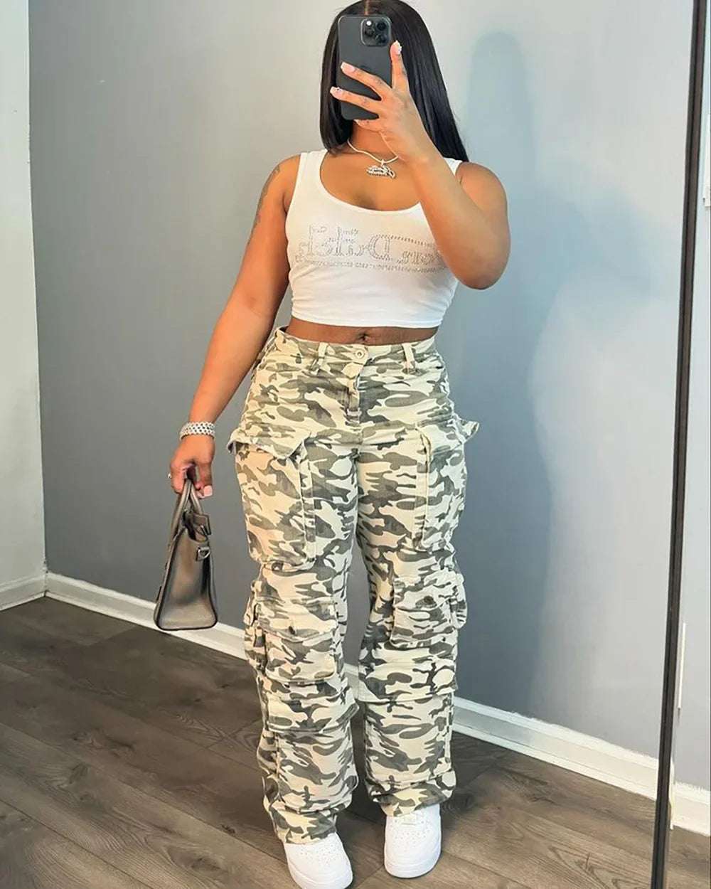 Solid Casual Baggy Cargo Pants for Women Youthful Female Trousers Multi-pocket Fashion Vintage Women's High Waist Wide Pants
