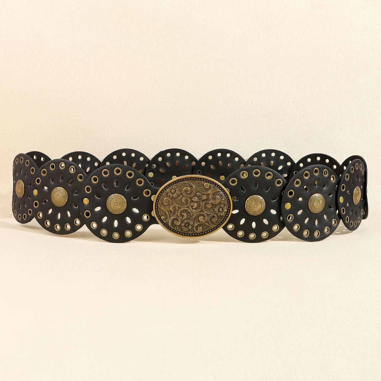 New rivet round piece ethnic style belt for women vintage with skirt pants waist cover Boho style patchwork belt