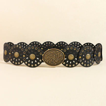 New rivet round piece ethnic style belt for women vintage with skirt pants waist cover Boho style patchwork belt