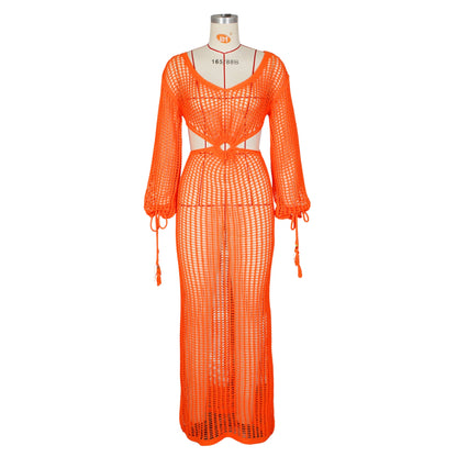 JRRY Sexy Women Crocheted Dresses Tassels Crochet Dress Cover Ups Hollow Out Knitted Beach Swimsuits