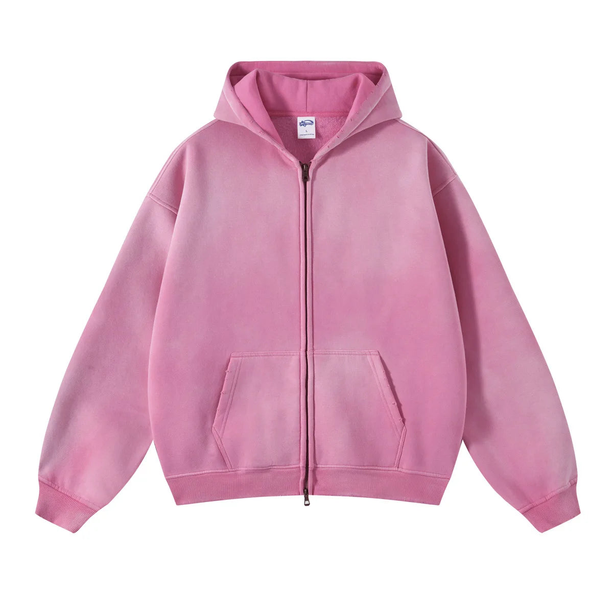 Custom LOGO winter clothing fleece thickened 360G cotton polyester spray-dyed old double zipper men's and women's sweater hoodie