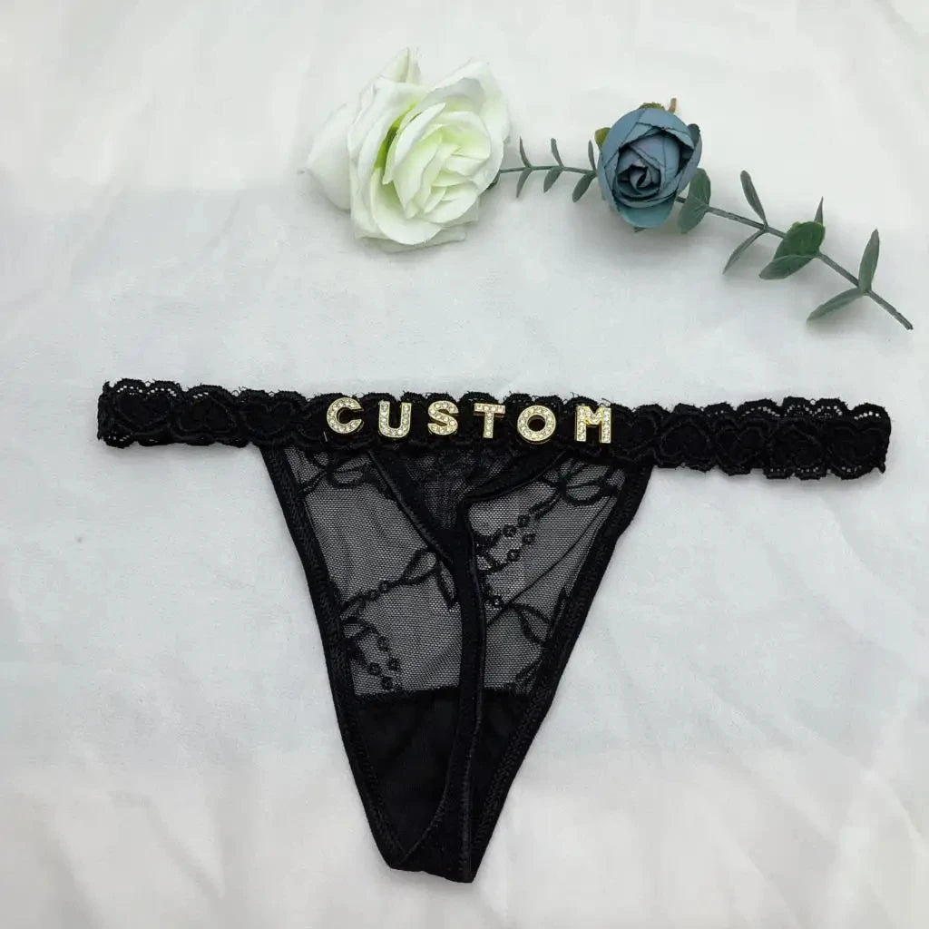 Custom thongs Name Personalized Panties Underwear Lingerie Bra Set Women Rhinestone Customize Thong Anniversary Birthday Gift