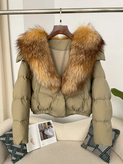 OFTBUY 2025 Big Natural Real Fox Fur Coat Women Autumn Winter Female 90% White Duck Down Jacket Feather Short  Coat Thick Warm