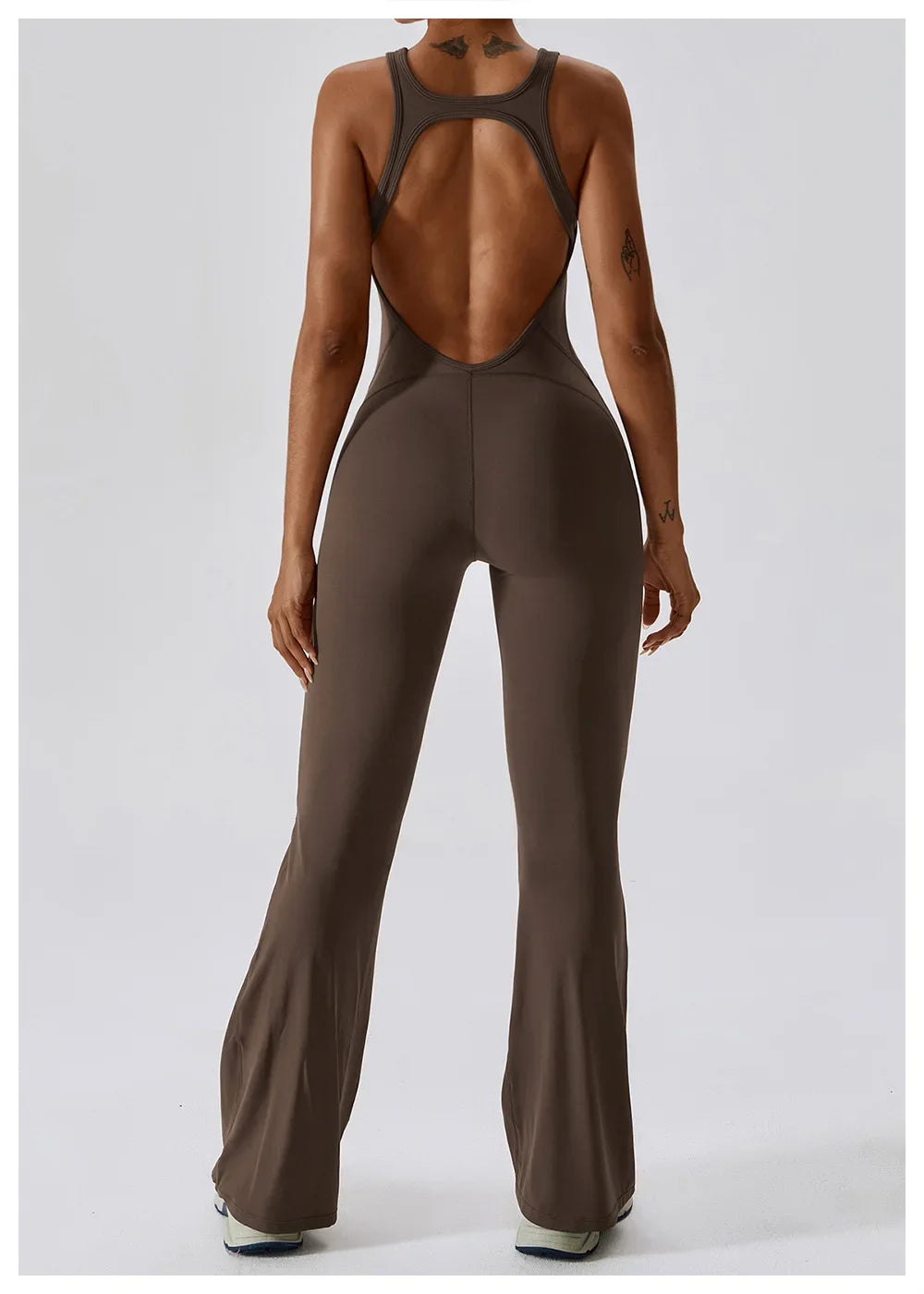 Custom Logo Outdoor Backless High Elastic Fitness Active Yoga Jumpsuit and Rompers One Piece Flared Pants Sets Sports Yoga Wear