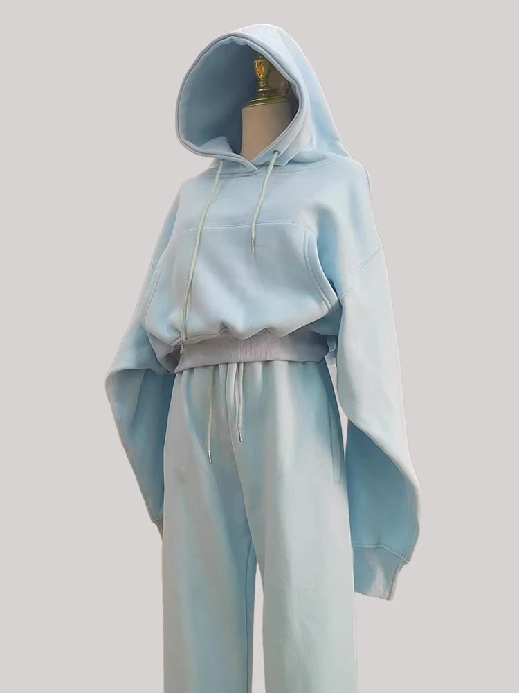 Casual New Fashion Hoodies Suit Women Winter Spring Solid Tracksuit Two Pieces Set Sports Pullover Sweatpants Sweatshirt Mujer