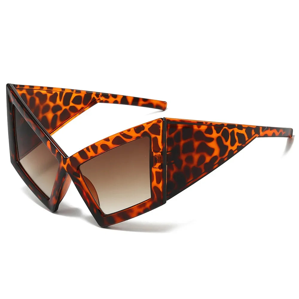 JNPCXI Fashion Oversized Cat Eye Sunglasses Women Red Shades UV400 Retro Gradient Men Wide Legs Sun Glasses