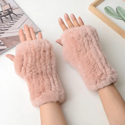 New Arrival Female Natural Rabbit Fur Gloves Knitted Warm Real Rex Rabbit Fur Mittens Women Winter Outdoor Rex Rabbit Fur Gloves