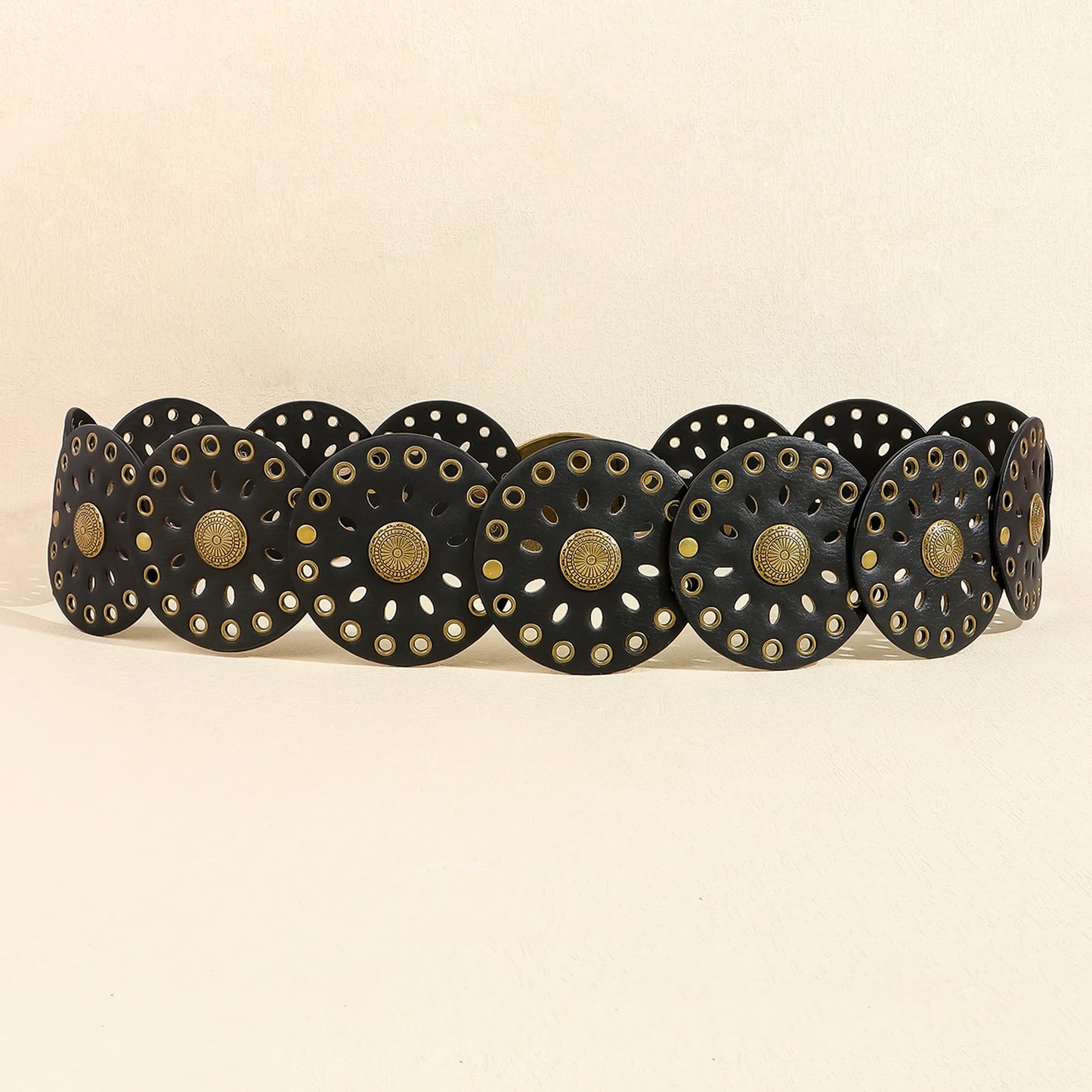 New rivet round piece ethnic style belt for women vintage with skirt pants waist cover Boho style patchwork belt