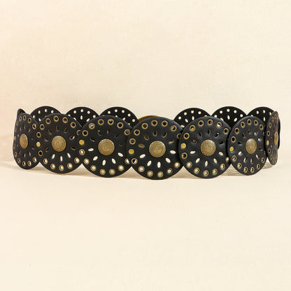 New rivet round piece ethnic style belt for women vintage with skirt pants waist cover Boho style patchwork belt