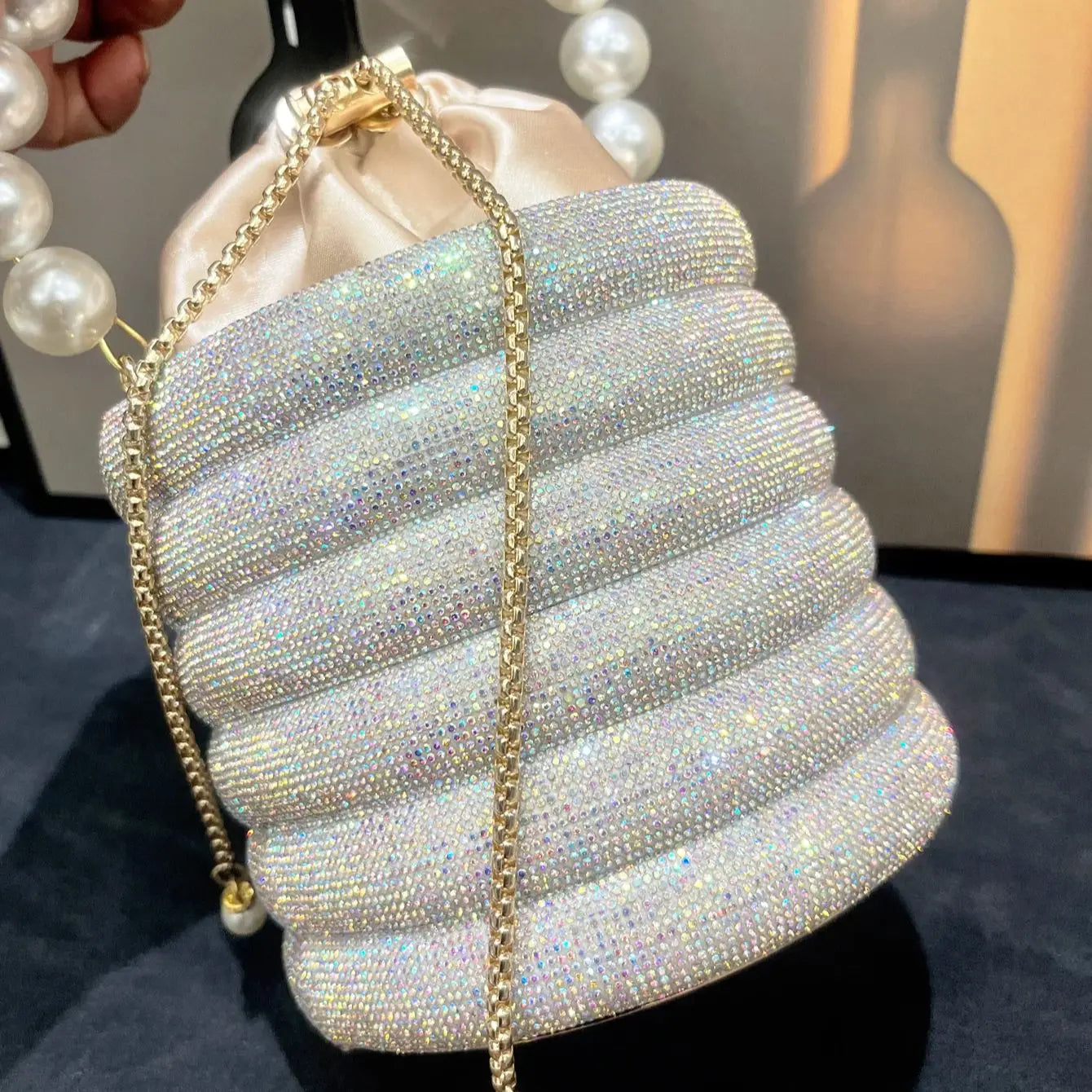 handmade Rhinestones Evening clutch Bag Purses and handbag luxury Designer shoulder bag Shiny Crystal Clutch purse bucket bag