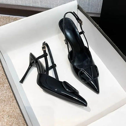 2025 New Summer Women's Sexy Mid-heel Pointed High Heels Women's Fashion Space Stiletto Sandals Women's Nude Single Shoes